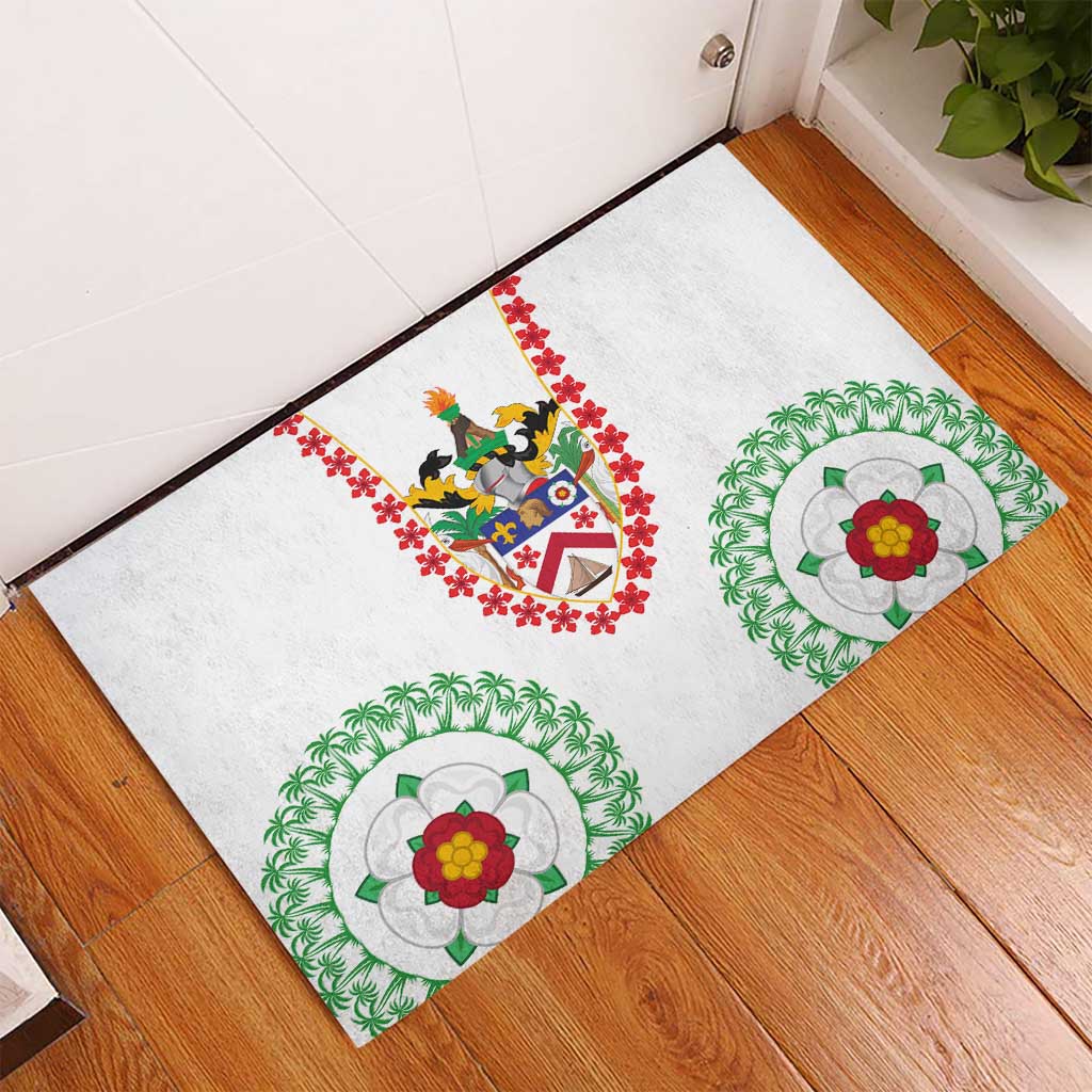 Saint Kitts and Nevis Rubber Doormat with Vibrant Flag Colors and Hibiscus Flower Design - Wonder Print Shop