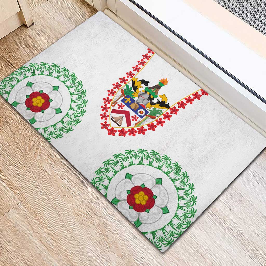 Saint Kitts and Nevis Rubber Doormat with Vibrant Flag Colors and Hibiscus Flower Design - Wonder Print Shop