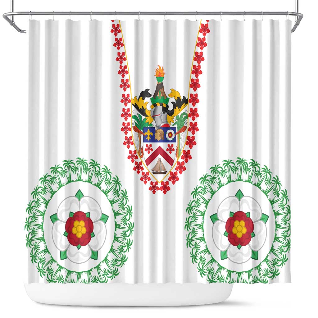 Saint Kitts and Nevis Shower Curtain with Vibrant Flag Colors and Hibiscus Flower Design - Wonder Print Shop