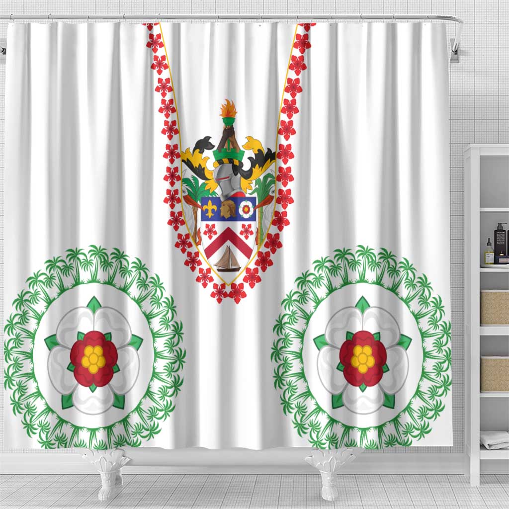 Saint Kitts and Nevis Shower Curtain with Vibrant Flag Colors and Hibiscus Flower Design - Wonder Print Shop