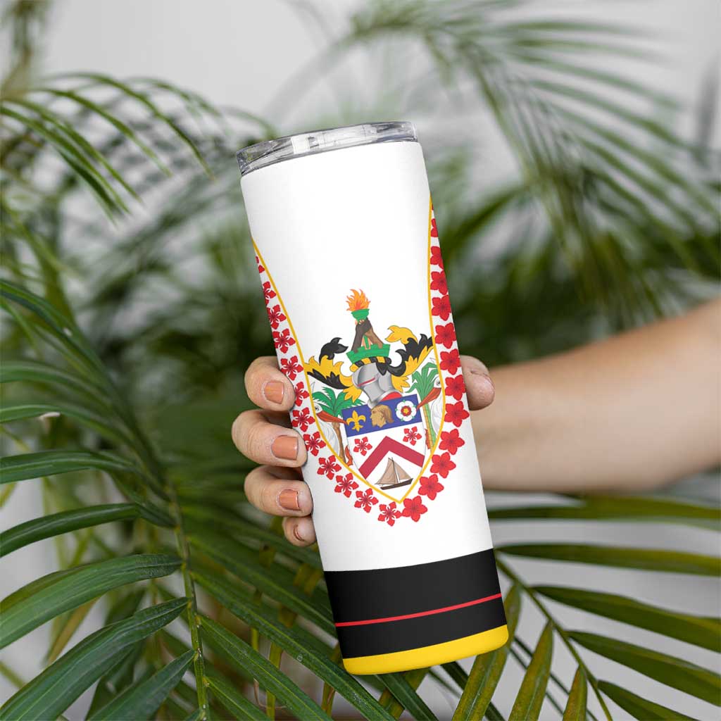 Saint Kitts and Nevis Skinny Tumbler with Vibrant Flag Colors and Hibiscus Flower Design - Wonder Print Shop