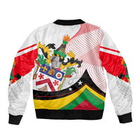Saint Kitts and Nevis Sleeve Zip Bomber Jacket with Vibrant Flag Colors and Hibiscus Flower Design - Wonder Print Shop