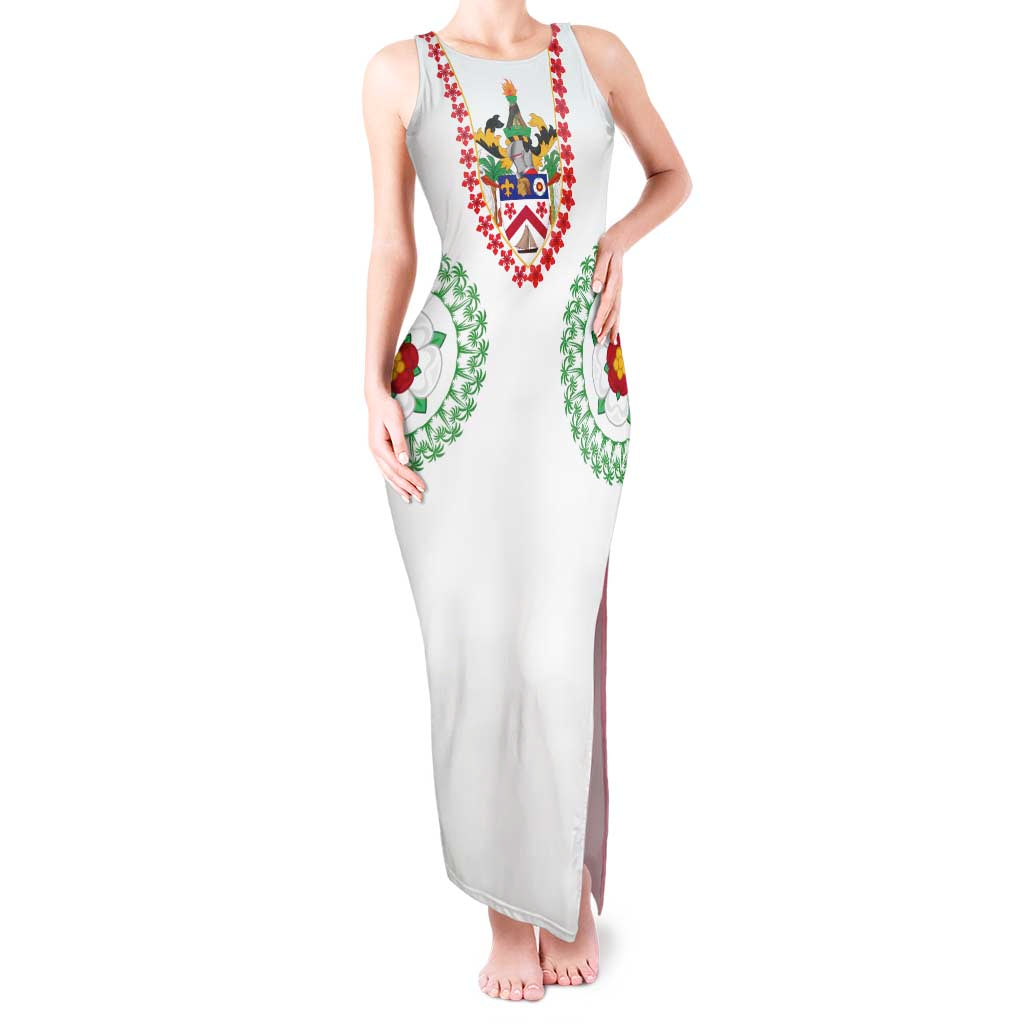 Saint Kitts and Nevis Tank Maxi Dress with Vibrant Flag Colors and Hibiscus Flower Design - Wonder Print Shop