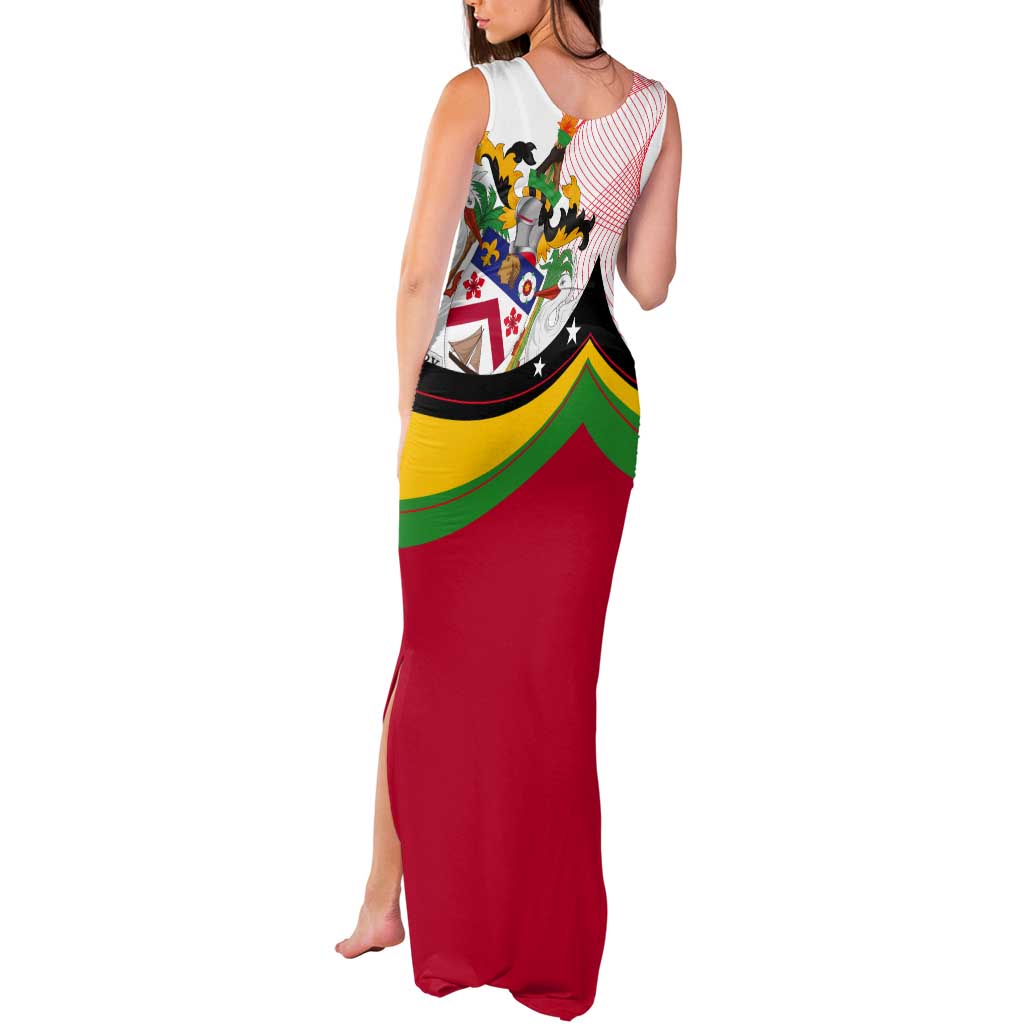 Saint Kitts and Nevis Tank Maxi Dress with Vibrant Flag Colors and Hibiscus Flower Design - Wonder Print Shop