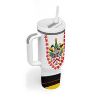 Saint Kitts and Nevis Tumbler With Handle with Vibrant Flag Colors and Hibiscus Flower Design - Wonder Print Shop