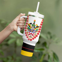 Saint Kitts and Nevis Tumbler With Handle with Vibrant Flag Colors and Hibiscus Flower Design - Wonder Print Shop