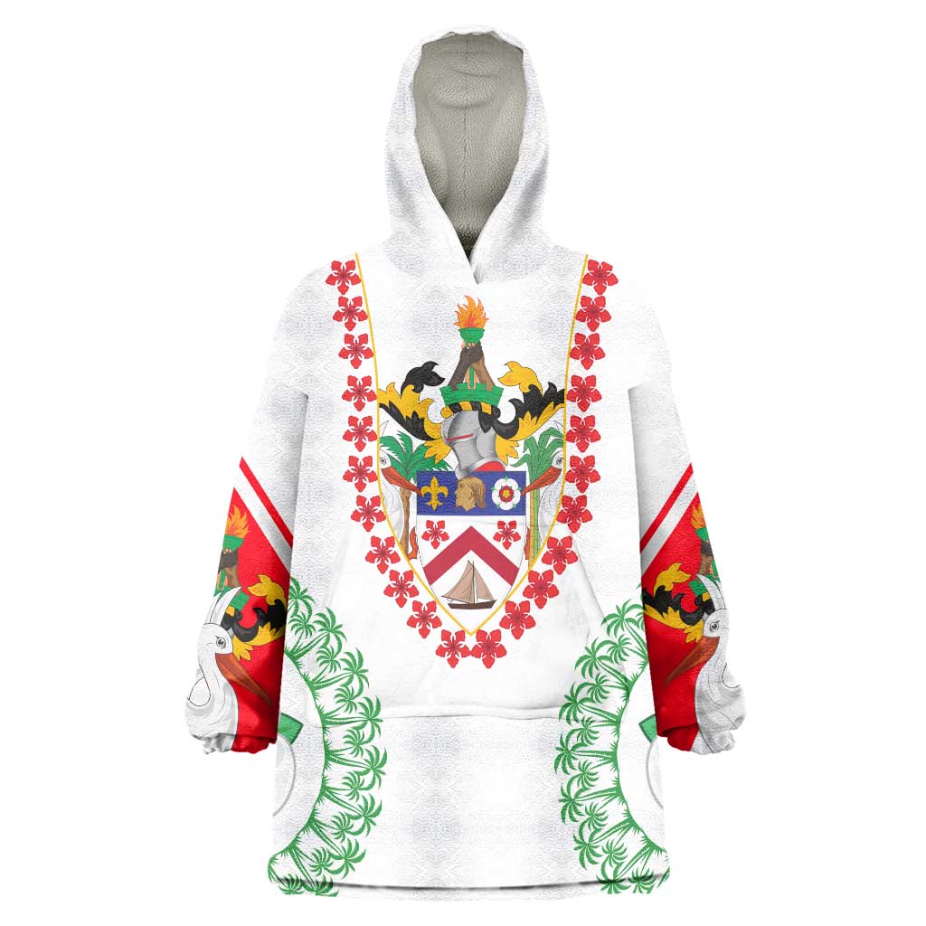 Saint Kitts and Nevis Wearable Blanket Hoodie with Vibrant Flag Colors and Hibiscus Flower Design - Wonder Print Shop