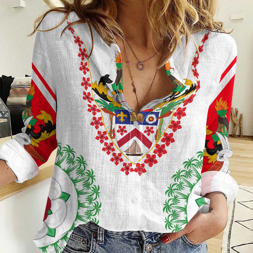 Saint Kitts and Nevis Women Casual Shirt with Vibrant Flag Colors and Hibiscus Flower Design - Wonder Print Shop