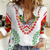 Saint Kitts and Nevis Women Casual Shirt with Vibrant Flag Colors and Hibiscus Flower Design - Wonder Print Shop