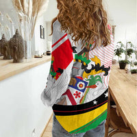 Saint Kitts and Nevis Women Casual Shirt with Vibrant Flag Colors and Hibiscus Flower Design - Wonder Print Shop