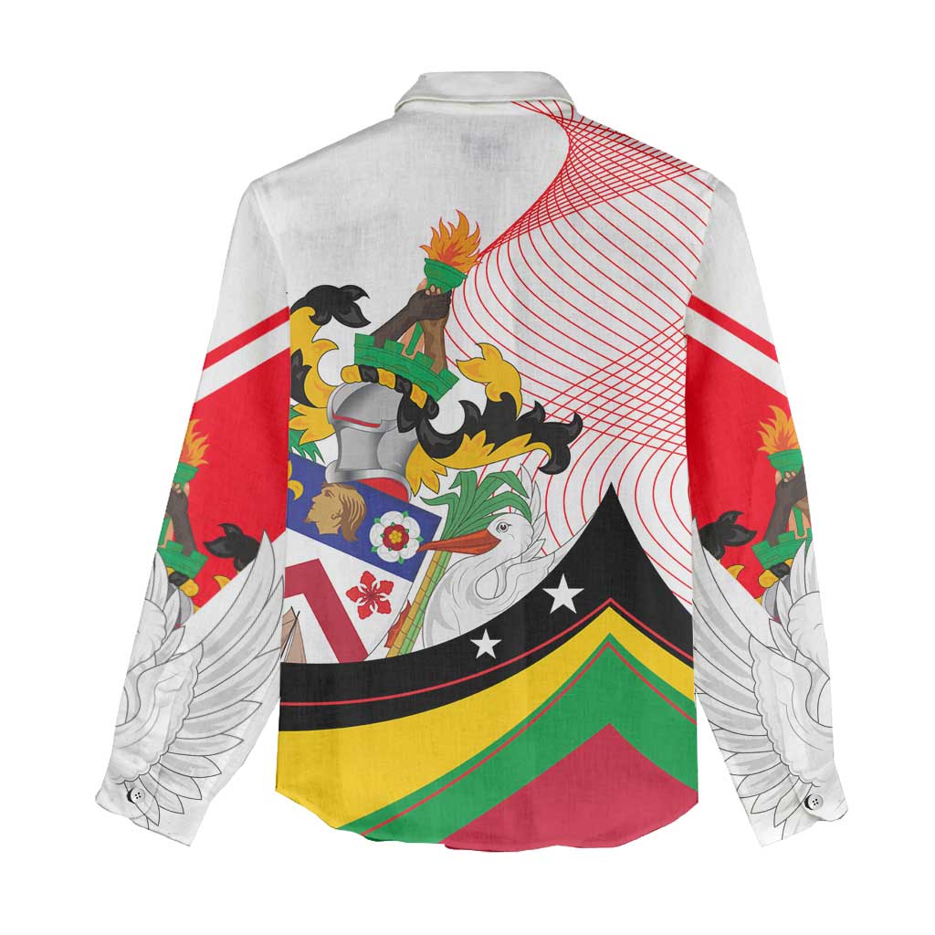 Saint Kitts and Nevis Women Casual Shirt with Vibrant Flag Colors and Hibiscus Flower Design - Wonder Print Shop