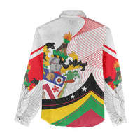 Saint Kitts and Nevis Women Casual Shirt with Vibrant Flag Colors and Hibiscus Flower Design - Wonder Print Shop