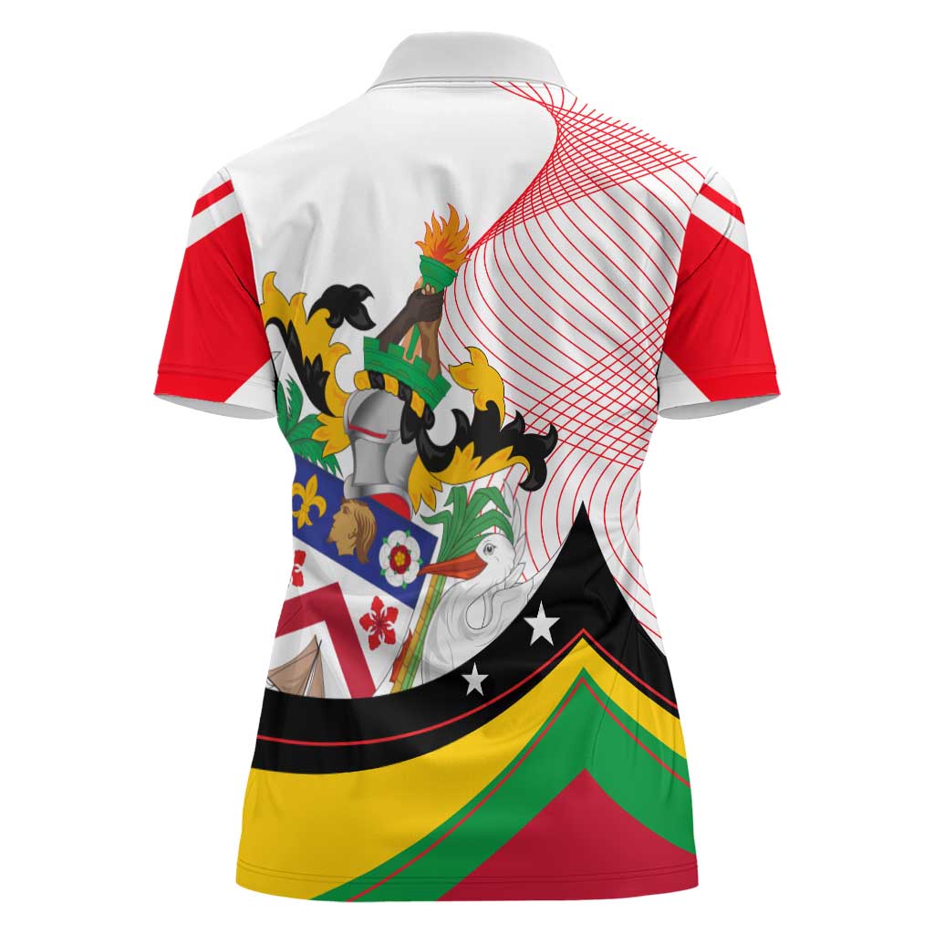 Saint Kitts and Nevis Women Polo Shirt with Vibrant Flag Colors and Hibiscus Flower Design - Wonder Print Shop