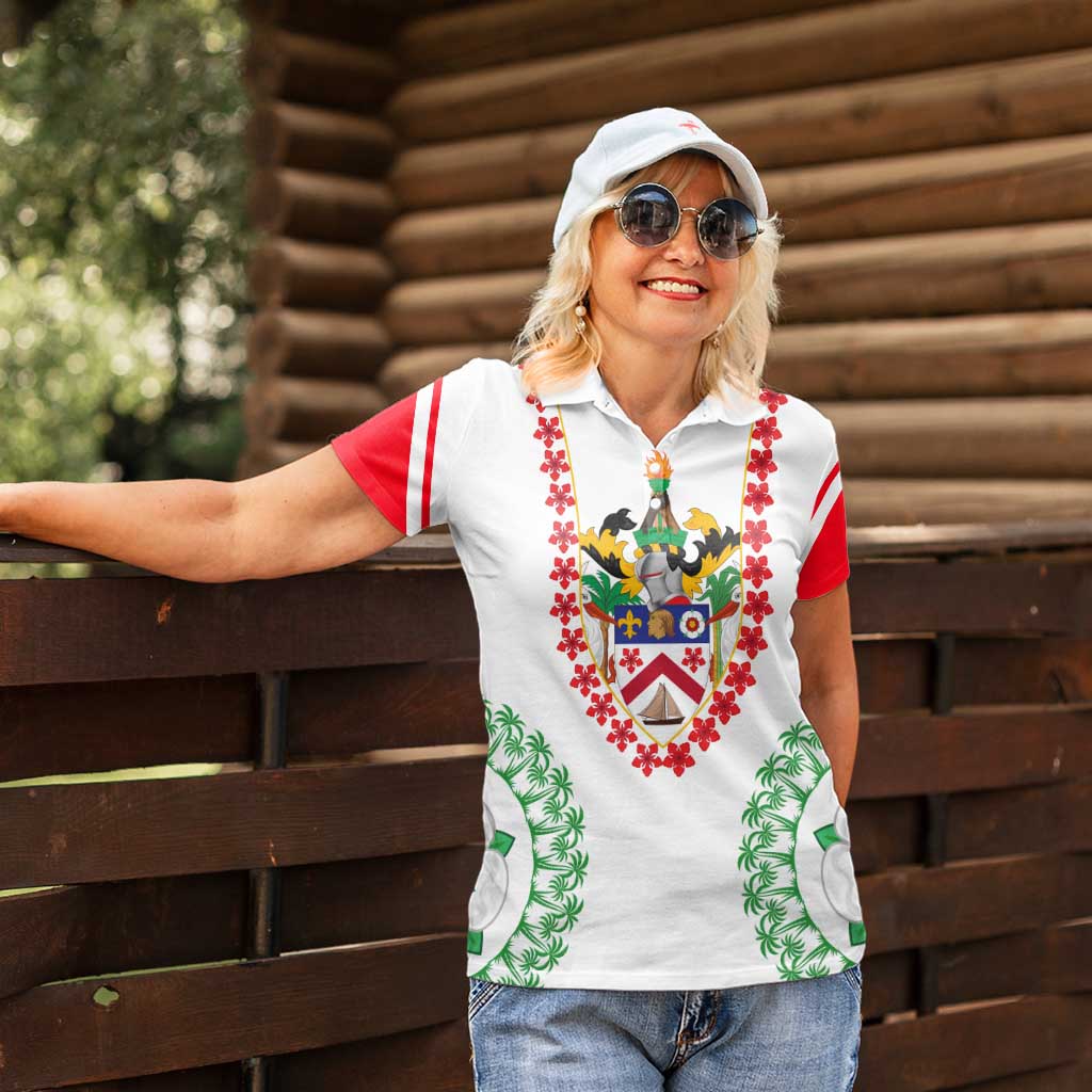 Saint Kitts and Nevis Women Polo Shirt with Vibrant Flag Colors and Hibiscus Flower Design - Wonder Print Shop