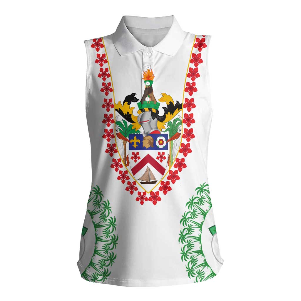Saint Kitts and Nevis Women Sleeveless Polo Shirt with Vibrant Flag Colors and Hibiscus Flower Design - Wonder Print Shop