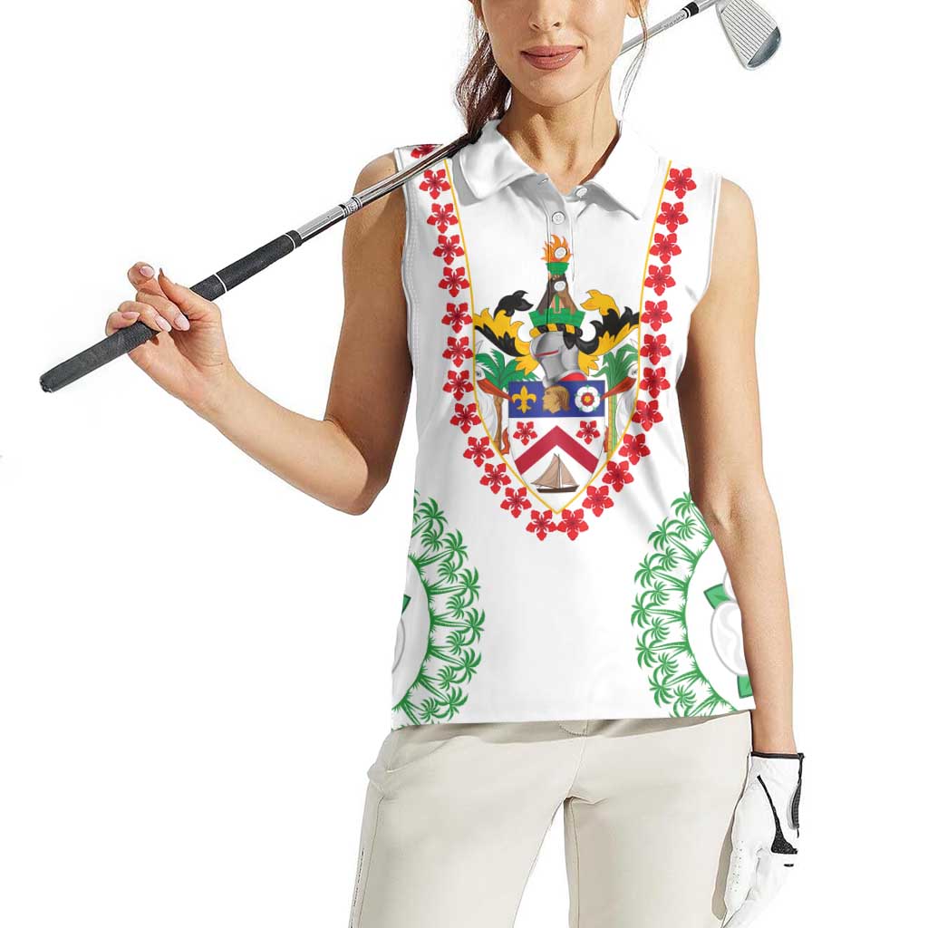 Saint Kitts and Nevis Women Sleeveless Polo Shirt with Vibrant Flag Colors and Hibiscus Flower Design - Wonder Print Shop