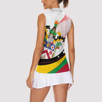 Saint Kitts and Nevis Women Sleeveless Polo Shirt with Vibrant Flag Colors and Hibiscus Flower Design - Wonder Print Shop