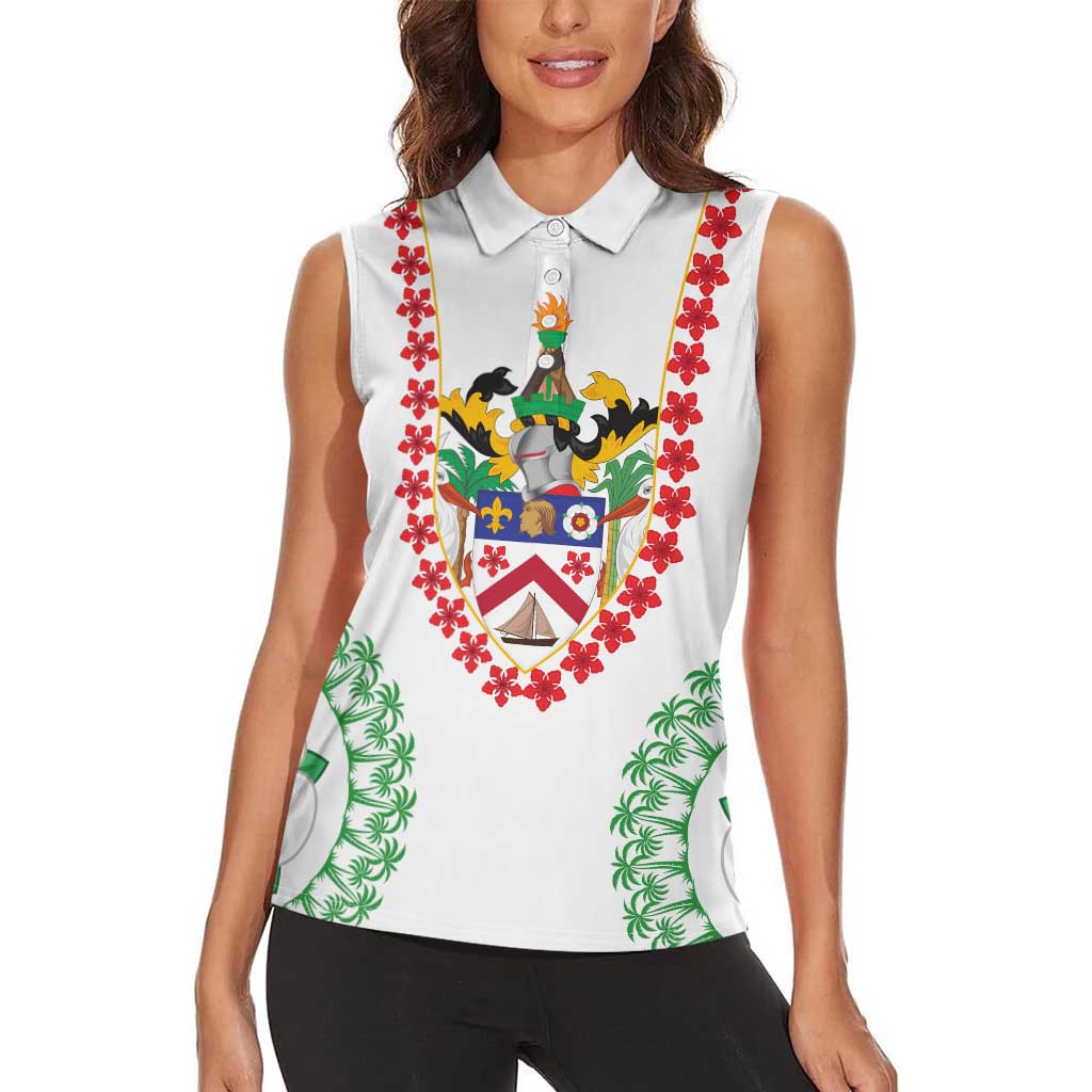 Saint Kitts and Nevis Women Sleeveless Polo Shirt with Vibrant Flag Colors and Hibiscus Flower Design - Wonder Print Shop
