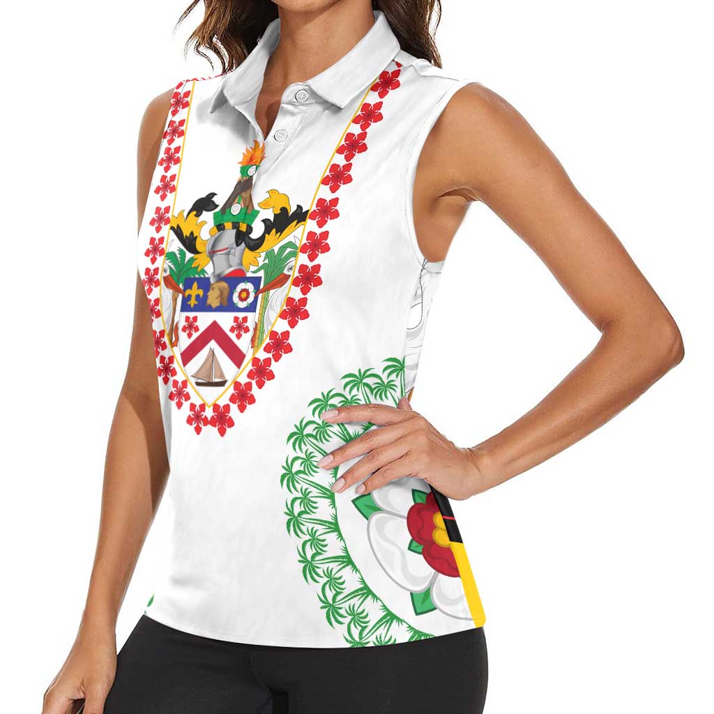 Saint Kitts and Nevis Women Sleeveless Polo Shirt with Vibrant Flag Colors and Hibiscus Flower Design - Wonder Print Shop