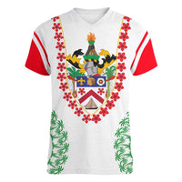 Saint Kitts and Nevis Women V-Neck T-Shirt with Vibrant Flag Colors and Hibiscus Flower Design - Wonder Print Shop
