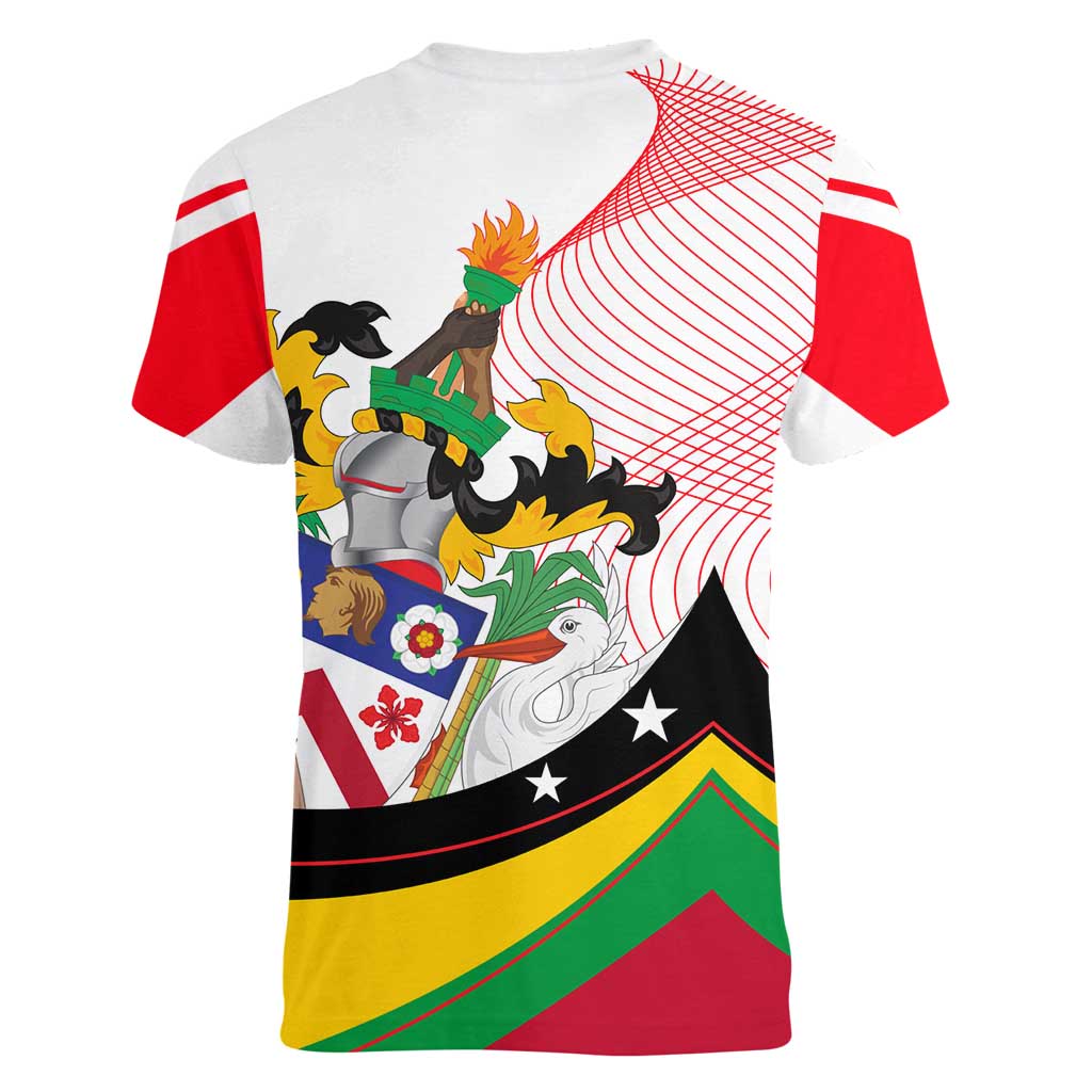 Saint Kitts and Nevis Women V-Neck T-Shirt with Vibrant Flag Colors and Hibiscus Flower Design - Wonder Print Shop