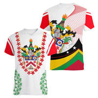 Saint Kitts and Nevis Women V-Neck T-Shirt with Vibrant Flag Colors and Hibiscus Flower Design - Wonder Print Shop