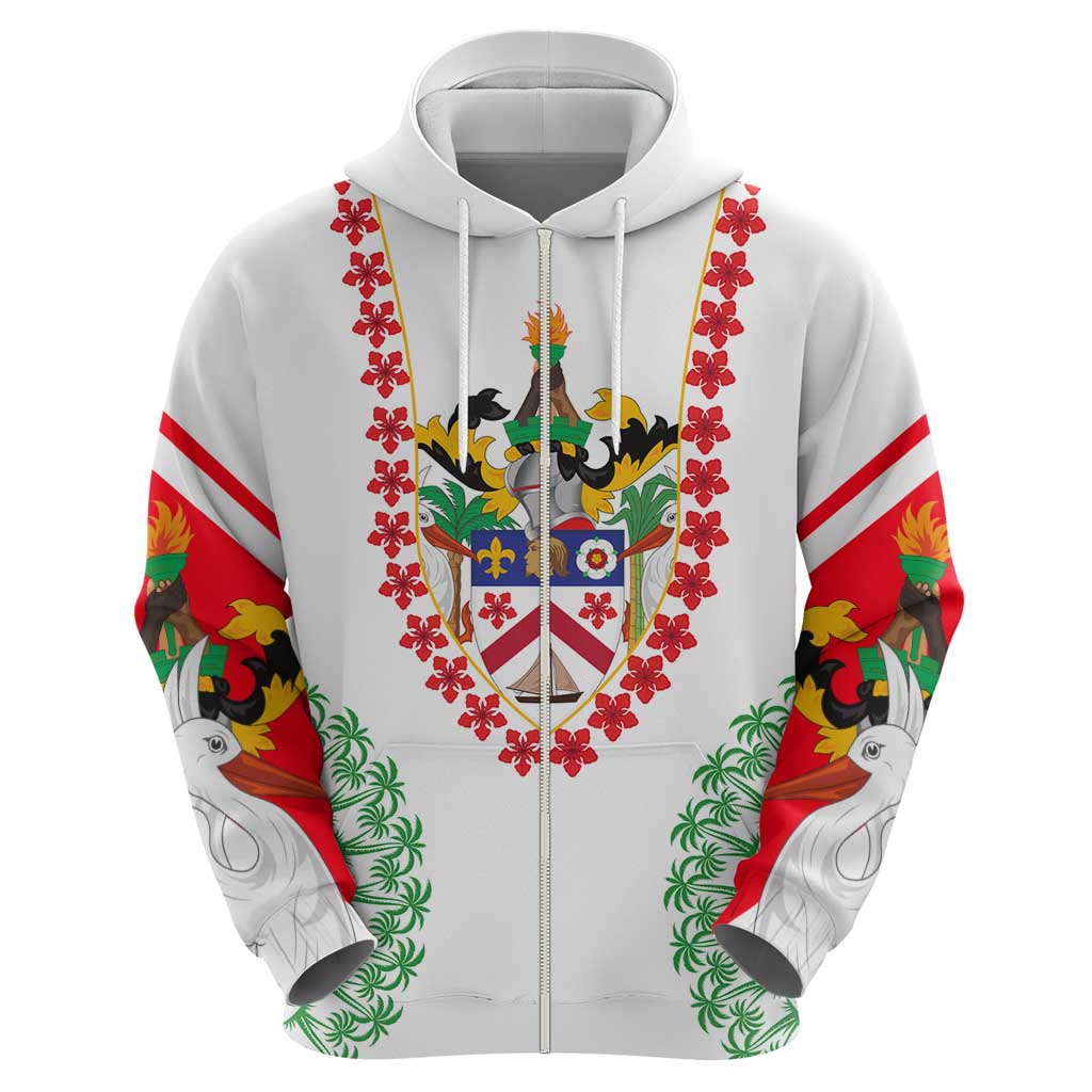 Saint Kitts and Nevis Zip Hoodie with Vibrant Flag Colors and Hibiscus Flower Design - Wonder Print Shop