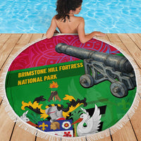 Saint Kitts and Nevis Apparel Beach Blanket with National Coat of Arms and Cannon Graphic in Red and Green Cultural Pattern Design - Wonder Print Shop