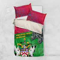 Saint Kitts and Nevis Apparel Bedding Set with National Coat of Arms and Cannon Graphic in Red and Green Cultural Pattern Design - Wonder Print Shop