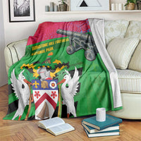 Saint Kitts and Nevis Apparel Blanket with National Coat of Arms and Cannon Graphic in Red and Green Cultural Pattern Design - Wonder Print Shop