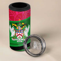 Saint Kitts and Nevis Apparel 4 in 1 Can Cooler Tumbler with National Coat of Arms and Cannon Graphic in Red and Green Cultural Pattern Design - Wonder Print Shop