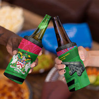 Saint Kitts and Nevis Apparel 4 in 1 Can Cooler Tumbler with National Coat of Arms and Cannon Graphic in Red and Green Cultural Pattern Design - Wonder Print Shop