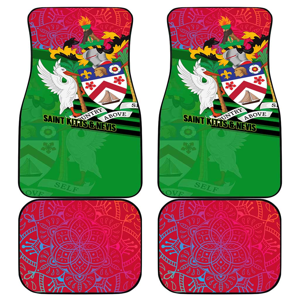Saint Kitts and Nevis Apparel Car Mats with National Coat of Arms and Cannon Graphic in Red and Green Cultural Pattern Design - Wonder Print Shop