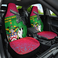 Saint Kitts and Nevis Apparel Car Seat Cover with National Coat of Arms and Cannon Graphic in Red and Green Cultural Pattern Design - Wonder Print Shop