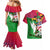 Saint Kitts and Nevis Apparel Couples Matching Mermaid Dress and Hawaiian Shirt with National Coat of Arms and Cannon Graphic in Red and Green Cultural Pattern Design - Wonder Print Shop