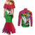 Saint Kitts and Nevis Apparel Couples Matching Mermaid Dress and Long Sleeve Button Shirt with National Coat of Arms and Cannon Graphic in Red and Green Cultural Pattern Design - Wonder Print Shop