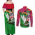 Saint Kitts and Nevis Apparel Couples Matching Off Shoulder Maxi Dress and Long Sleeve Button Shirt with National Coat of Arms and Cannon Graphic in Red and Green Cultural Pattern Design - Wonder Print Shop
