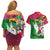 Saint Kitts and Nevis Apparel Couples Matching Off Shoulder Short Dress and Hawaiian Shirt with National Coat of Arms and Cannon Graphic in Red and Green Cultural Pattern Design - Wonder Print Shop