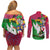Saint Kitts and Nevis Apparel Couples Matching Off Shoulder Short Dress and Long Sleeve Button Shirt with National Coat of Arms and Cannon Graphic in Red and Green Cultural Pattern Design - Wonder Print Shop