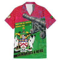 Saint Kitts and Nevis Apparel Family Matching Mermaid Dress and Hawaiian Shirt with National Coat of Arms and Cannon Graphic in Red and Green Cultural Pattern Design - Wonder Print Shop