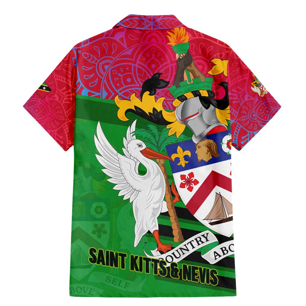 Saint Kitts and Nevis Apparel Family Matching Mermaid Dress and Hawaiian Shirt with National Coat of Arms and Cannon Graphic in Red and Green Cultural Pattern Design - Wonder Print Shop