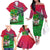 Saint Kitts and Nevis Apparel Family Matching Off The Shoulder Long Sleeve Dress and Hawaiian Shirt with National Coat of Arms and Cannon Graphic in Red and Green Cultural Pattern Design - Wonder Print Shop