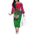 Saint Kitts and Nevis Apparel Family Matching Off The Shoulder Long Sleeve Dress and Hawaiian Shirt with National Coat of Arms and Cannon Graphic in Red and Green Cultural Pattern Design - Wonder Print Shop