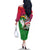 Saint Kitts and Nevis Apparel Family Matching Off The Shoulder Long Sleeve Dress and Hawaiian Shirt with National Coat of Arms and Cannon Graphic in Red and Green Cultural Pattern Design - Wonder Print Shop