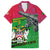 Saint Kitts and Nevis Apparel Family Matching Off Shoulder Short Dress and Hawaiian Shirt with National Coat of Arms and Cannon Graphic in Red and Green Cultural Pattern Design - Wonder Print Shop