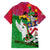 Saint Kitts and Nevis Apparel Family Matching Off Shoulder Short Dress and Hawaiian Shirt with National Coat of Arms and Cannon Graphic in Red and Green Cultural Pattern Design - Wonder Print Shop
