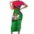 Saint Kitts and Nevis Apparel Family Matching Short Sleeve Bodycon Dress and Hawaiian Shirt with National Coat of Arms and Cannon Graphic in Red and Green Cultural Pattern Design - Wonder Print Shop