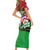 Saint Kitts and Nevis Apparel Family Matching Short Sleeve Bodycon Dress and Hawaiian Shirt with National Coat of Arms and Cannon Graphic in Red and Green Cultural Pattern Design - Wonder Print Shop