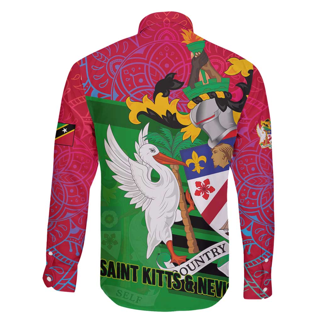 Saint Kitts and Nevis Apparel Family Matching Summer Maxi Dress and Hawaiian Shirt with National Coat of Arms and Cannon Graphic in Red and Green Cultural Pattern Design - Wonder Print Shop