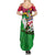 Saint Kitts and Nevis Apparel Family Matching Summer Maxi Dress and Hawaiian Shirt with National Coat of Arms and Cannon Graphic in Red and Green Cultural Pattern Design - Wonder Print Shop